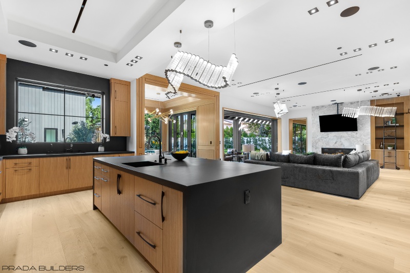 kitchen island wood color and black