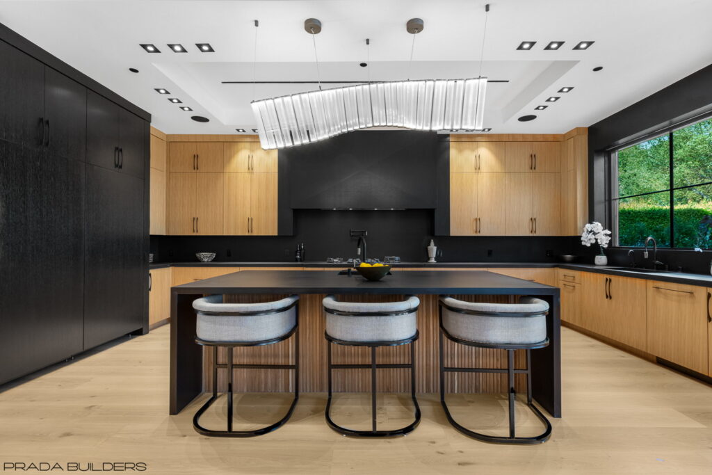 wood black tone kitchen cabinet