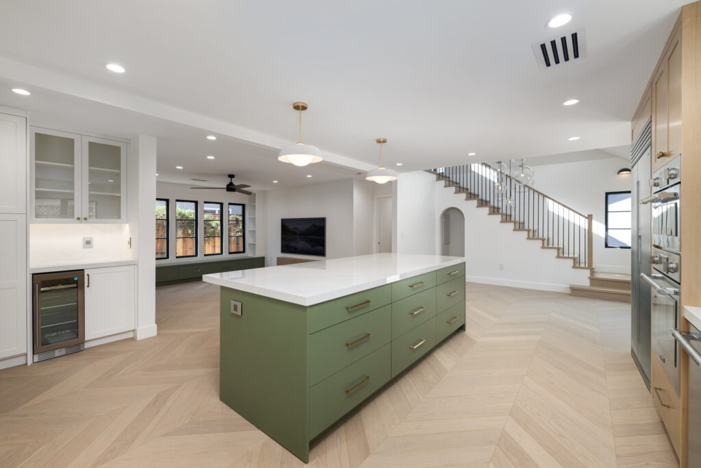 green kitchen island