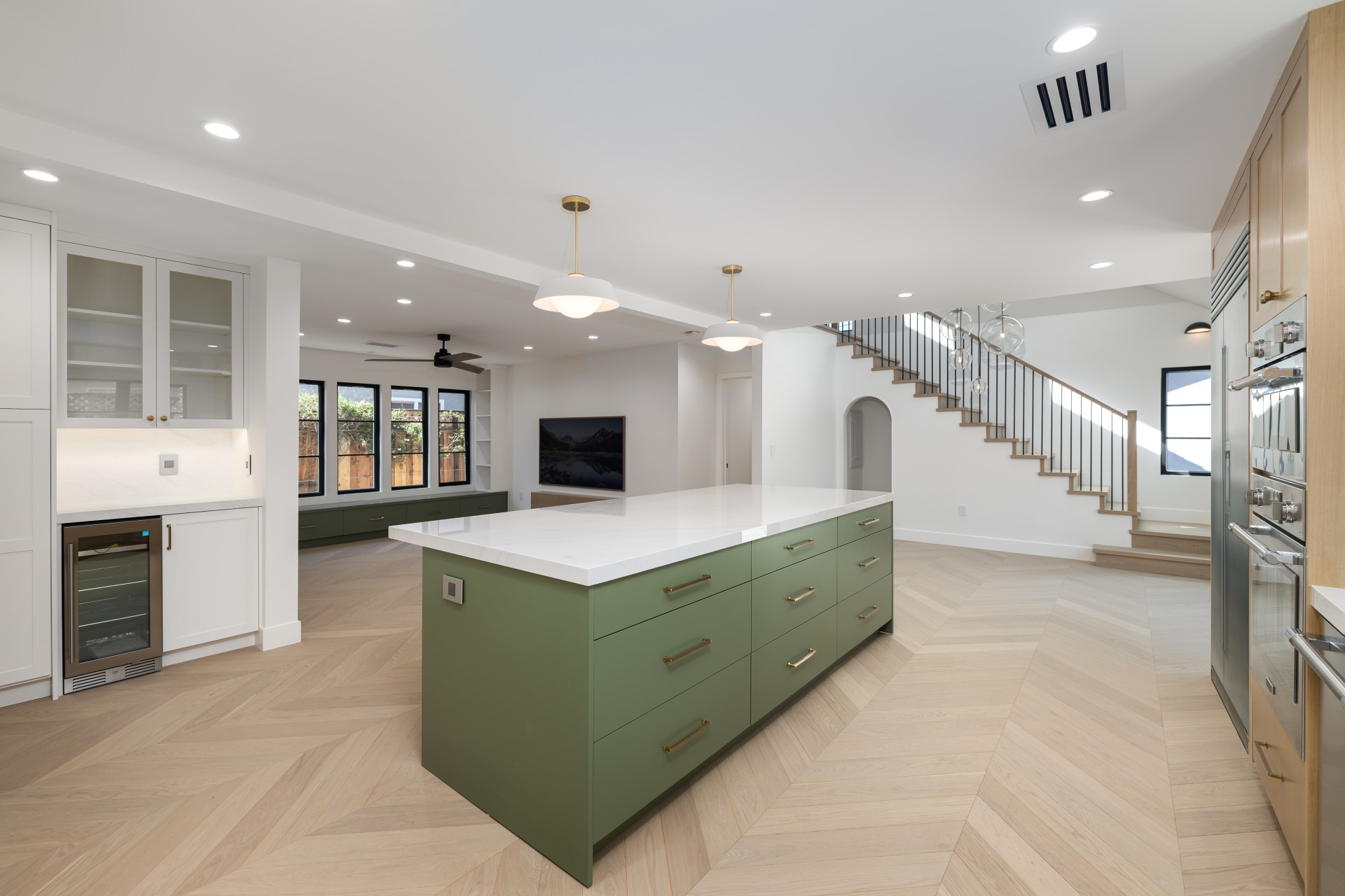 green kitchen island